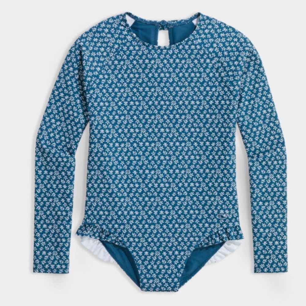Vineyard Vines Little Girl Star/Flower Teal and White Bathing Suit Size 3T
